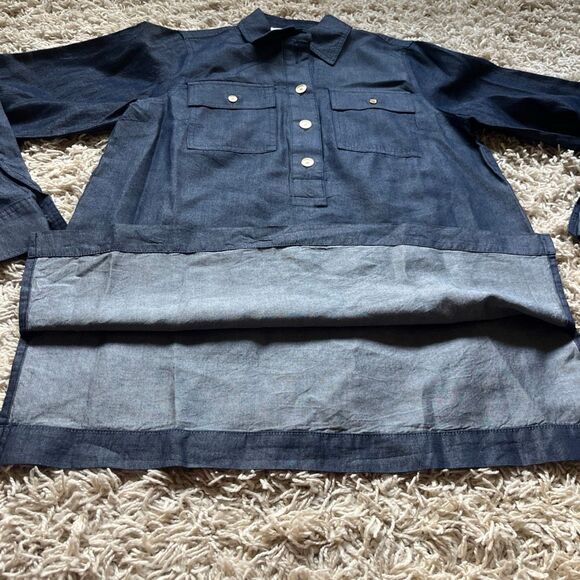 Michael Kors Blue Indigo Popover Chambray Placket Tunic Top Medium - Picture 5 of 11